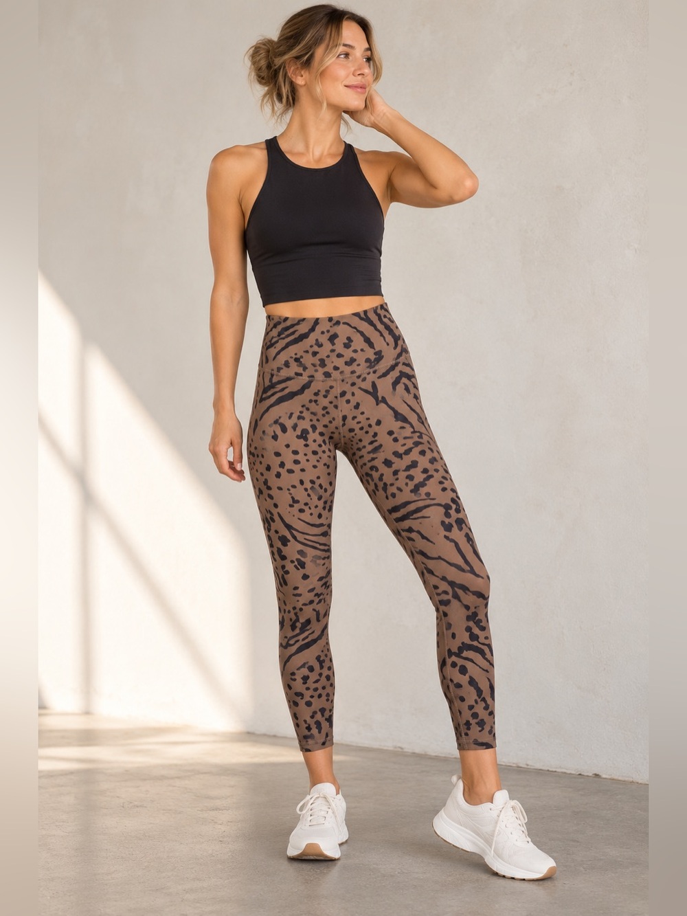 Paragon Animal Print High Rise 7/8 Leggings Brown Black Size Medium